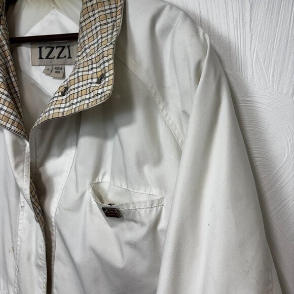 Vintage IZZI Jacket Womens S White Plaid Collar 90s Windbreaker Zip Drawstring - Picture 3 of 11